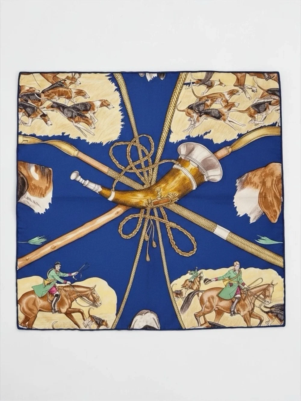 Hermès Scarf Pillowcase Blue Equestrian Print Silk Cover Designer Upcycled